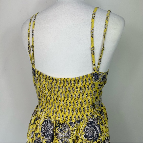 East Artisan Anokhi Maxi Dress Size 18 Bright Yellow Block Print Tiered Boho - Picture 7 of 9